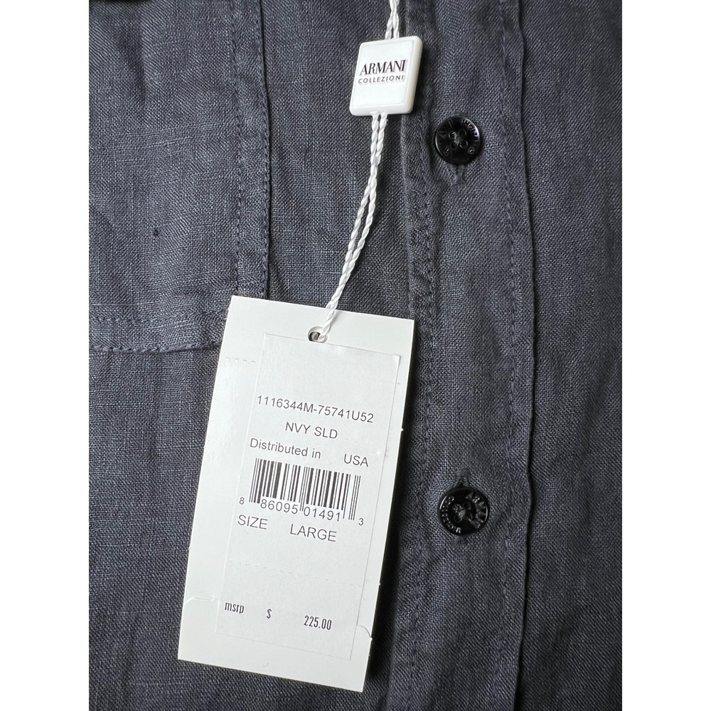 Armani Collezioni Men's 100% Linen Utility Charcoal Gray Shirt Sz L NWT - Picture 3 of 7